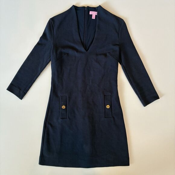 Lilly Pulitzer Charlena Navy Shift Dress XS Career Holiday Office Preppy Winter - Picture 1 of 16